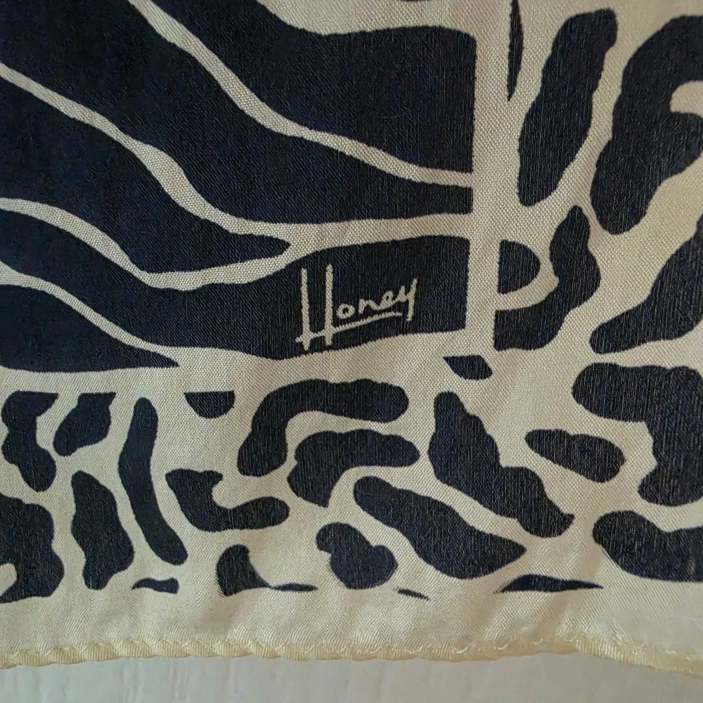 Honey Silk Scarf Navy Blue Cream Animal Print Zebra Leopard 10x52
